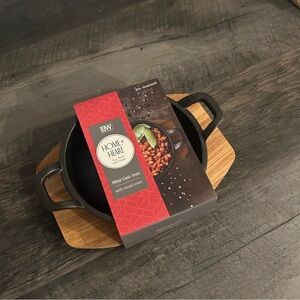 BW Home + Heart Mini Cast Iron Skillet with Wood Trivet Pre-seasoned